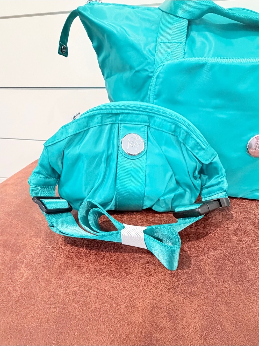 Joy Teal Nylon Travel Tote & Belt Bag Set Y2K Sportcore Coastalcore Vacation Gym - Picture 3 of 15